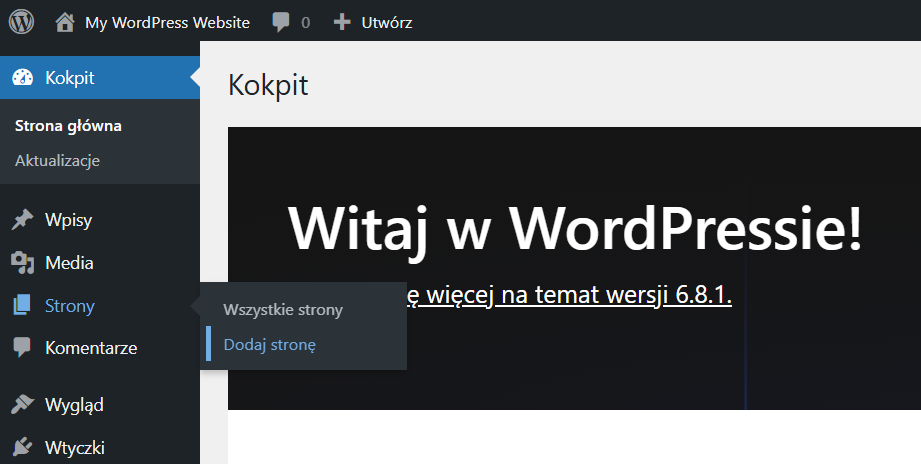 poradnik - jak dodać stronę w wordpressie - 1